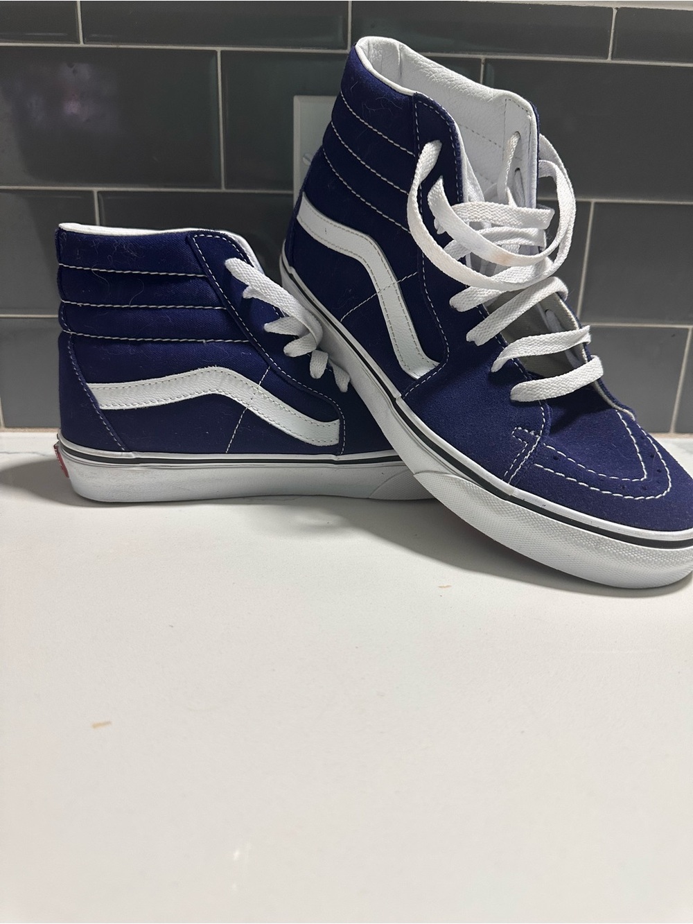 Vans High-Top Skate Sneakers - Blue and White Women’s 8.5/Men’s 7